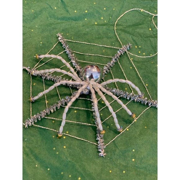 Christmas Spider Ornament 5 in Handcrafted Beaded Holiday Festive Gift Silver - Picture 4 of 11